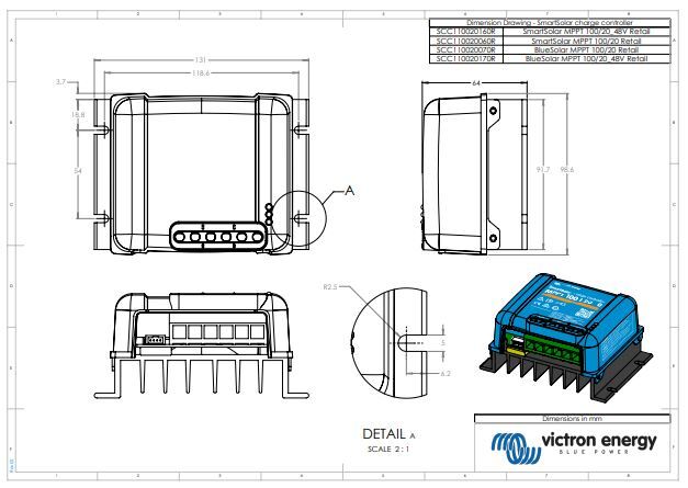 MPPT-100/20-48V  Victron Energy SmartSolar 12v 24v 48v 20 Amp MPPT Solar  Charge Controller