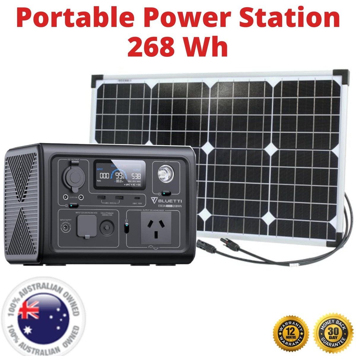 BLUETTI EB3A Portable Power Station 268Wh LiFePO4 Battery 600W Solar  Generator