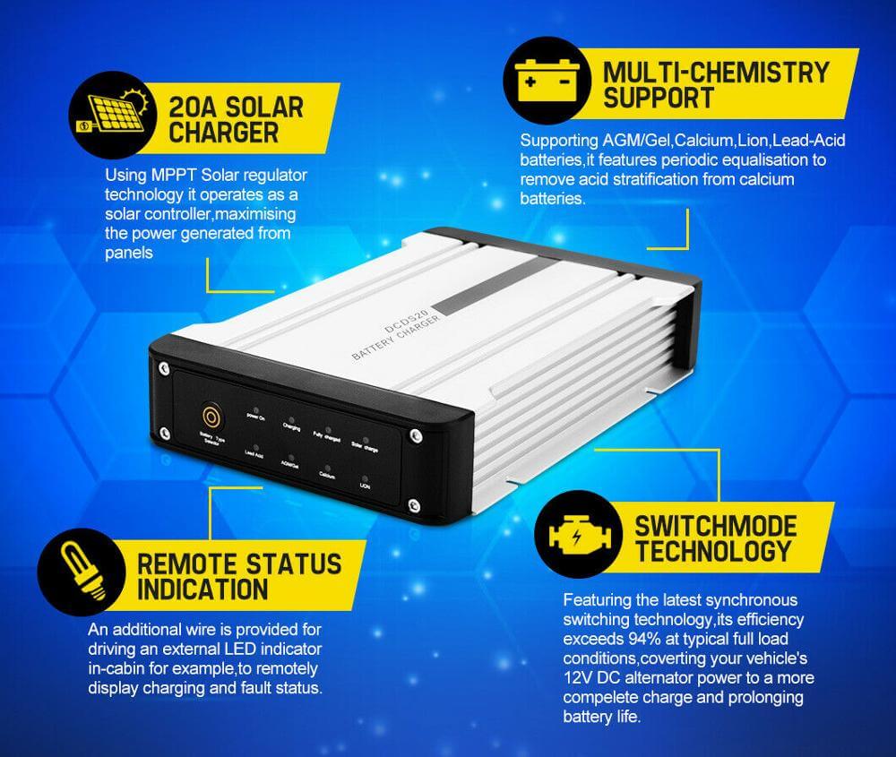 dc/dc charger, dual input 20 amp, 12V dual battery system