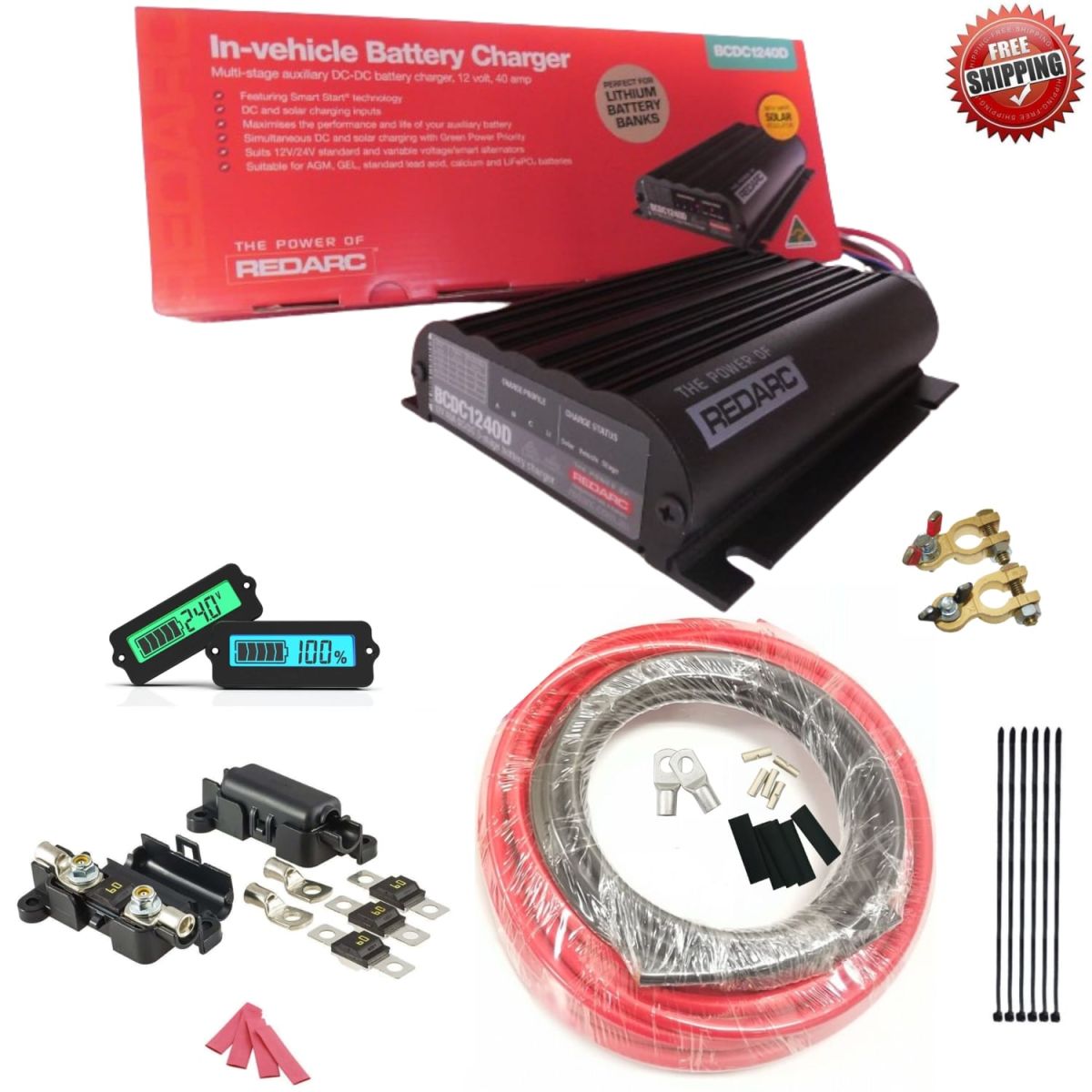 REDARC BCDC1240D Dual Battery Isolator System Kit Charger DC TO DC MPPT AGM 