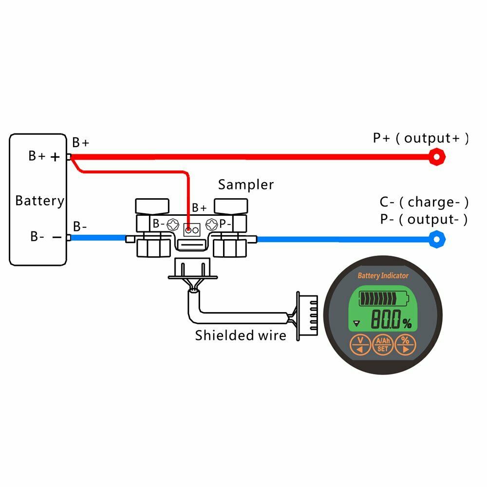 AiLi Battery Monitor DC 0-80V 350A - Voltmeter Ammeter SOC Ah Capacity Tester W/ 1 Year Warranty (BW-TR16-80V350A)