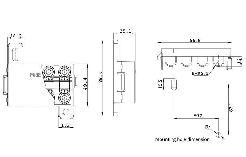 Midi fuse holder, 4 way fuse holder, Midi fuse block