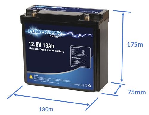 12V 18 Ah battery, 12V 18 Ah lithium battery, lithium battery, powertech lithium battery