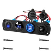 12V Mount Panel Dual USB Charger Voltmeter Cigarette Lighter Socket LED rocker toggle Switch Car Boat