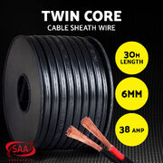 6MM Twin Core Auto Cable Electrical 38Amp Extension 30M Car 12V 24V 2 Sheath Perfect option for running to fuse boxes, accessory sockets or Solar.