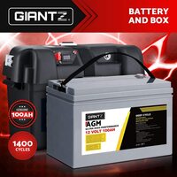 Giantz 100Ah Deep Cycle Battery & Battery Box 12V AGM Marine Sealed Power Solar