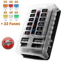 12 Way Blade Fuse Box Block Holder LED Indicator Light Kit for 12V 24V Car Marin