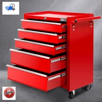 Pro 5 Drawers Toolbox Chest Cabinet Trolley Boxes Garage Storage Toolbox Red